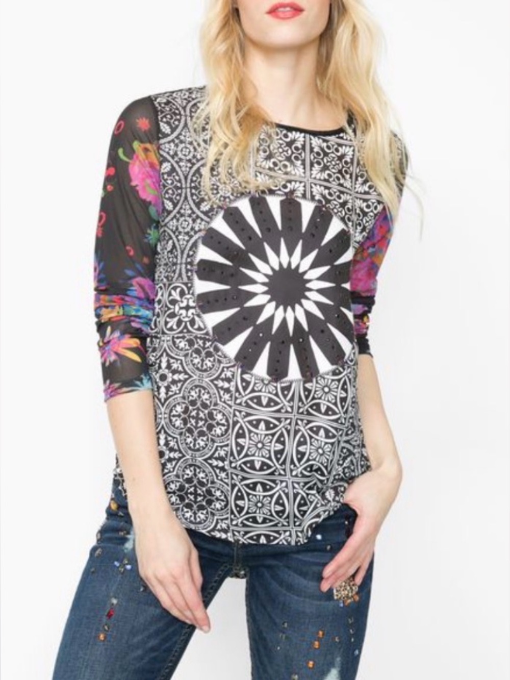 Desigual Ainara Mixed-Media Blouse XL – 2017 Spring/Summer Bold Collectible